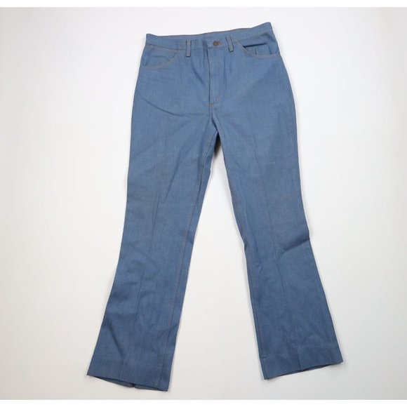 Vintage 70s Wrangler Mens 34x32 Distressed Wide Leg Bell Bottoms Denim Jeans USA